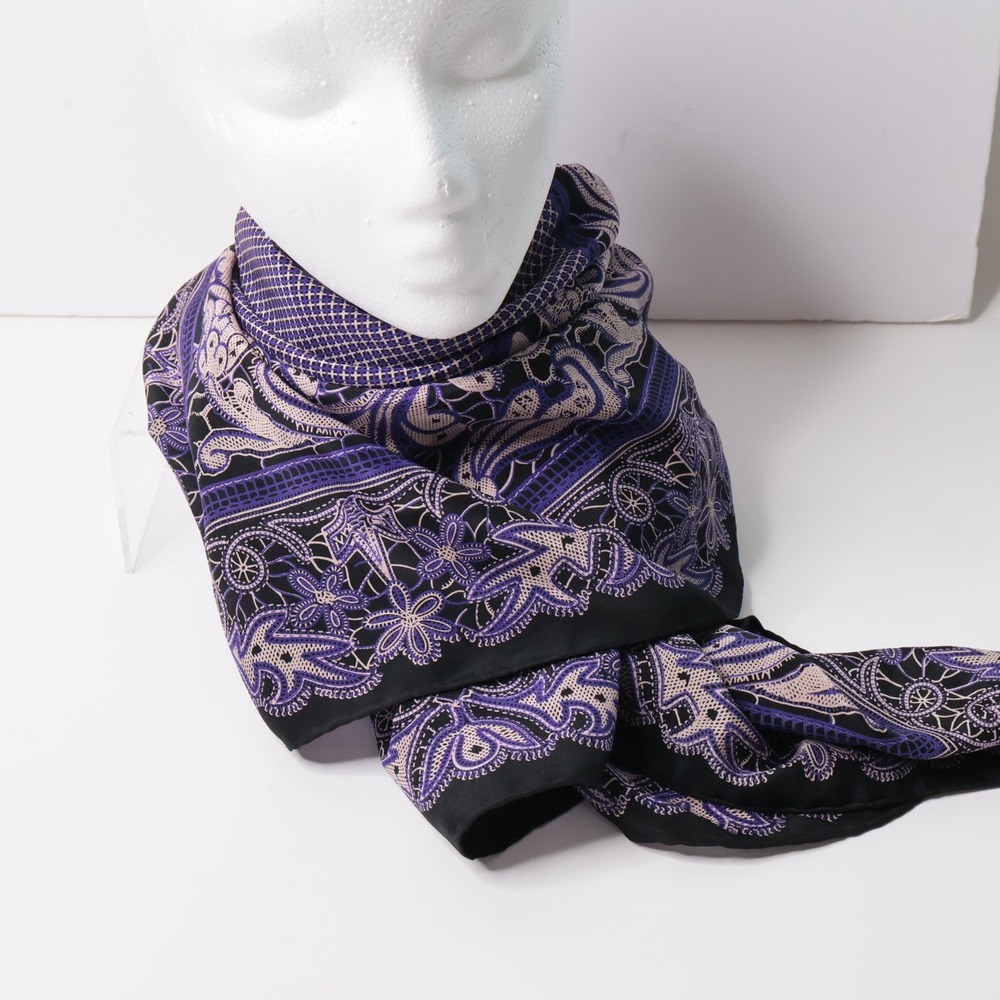 VTG Sandra Roth CiaoSport Large Square Scarf Purple Paisley Knit Print Boho Art